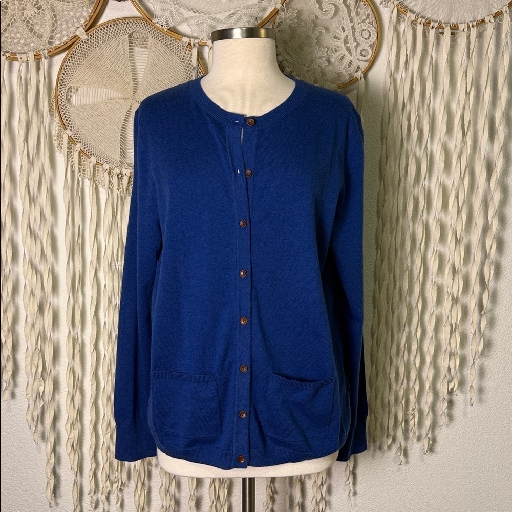 White Stuff Blue Merino Wool Button Down Cardigan Size UK18/US14